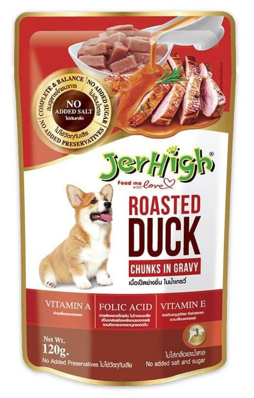 Jerhigh Wet Dog Food Roasted Duck Chunks in Gravy for Adult Dogs - 12 Pcs