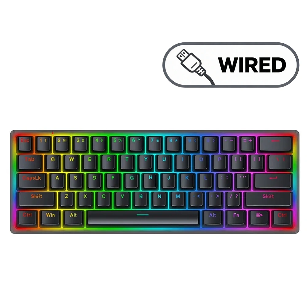 Redragon K642 Mini AKALI Mechanical Keyboard - 61 Keys - Wired - Black