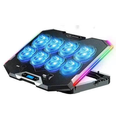 K108 RGB For laptop Cooling Pad10 Adjustable RGB Modes, LCD Display, Dual USB Ports, Silent Operation K108FAN