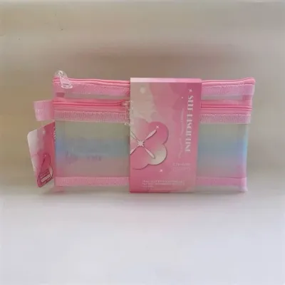 Miniso A6 Gradient Double-layer Mesh Stationery Case Gradient Pink