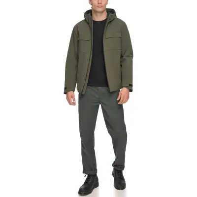 DKNY Performance Tech Hooded Modern Storm Coat for Men - Dark Olive
