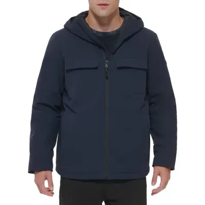 DKNY Performance Tech Hooded Modern Storm Coat for Men - Navy