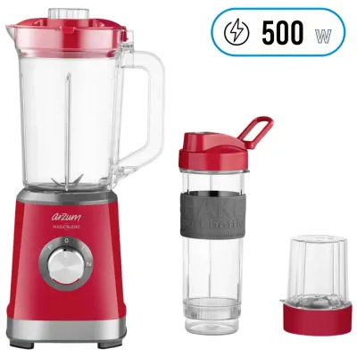 Arzum AR1159R Jug Blender 500W with 1.2L Jar and Ice-Crushing Blades – red